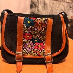 Embroidered Floral Black and Brown Women's Bag